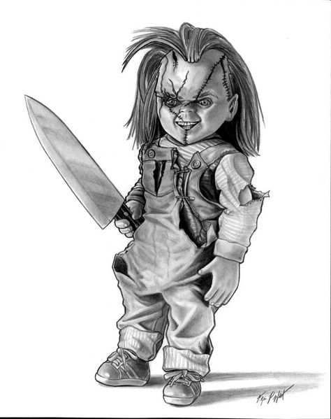 Chucky Drawing Tattoo, Anne Hathaway Pics, Scary Chucky, Chucky Drawing, Chucky Movies, Doll Drawing, Chucky Doll, Drawing Tattoo, Lion Images