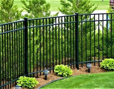 Black Fence Landscaping, Aluminum Fencing Backyard, Decorative Iron Fence, Black Steel Fence, Black Aluminum Fence Landscaping, Black Iron Fence Backyard, Black Metal Fence Backyard, Estate Railings, Aluminum Fence Landscaping