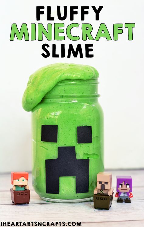 We’ve been hit by the slime craze here lately and it doesn’t look like it’s going to stop anytime soon. Today I’m sharing a slime recipe that was my son’s idea by combing his love of Minecraft and slime to create this Fluffy Minecraft Slime. For storage we kept our slime in some DIY creeper … Minecraft Spring, Minecraft Slime, Minecraft Crafting Recipes, Minecraft Activities, Diy Minecraft Birthday Party, Minecraft Diy, Minecraft Party Decorations, Valentines Printable, Minecraft Theme