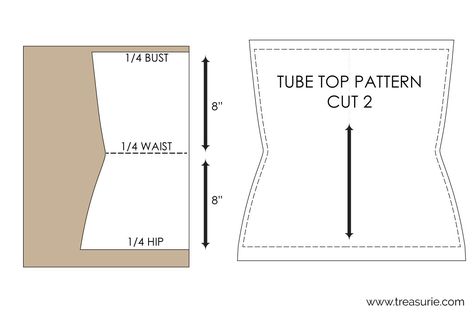 How to Make a Tube Top - Easiest Pattern You'll Find! | TREASURIE Strapless Tube Top, How To Make A Pattern, How To Make Patterns, Tube Top Pattern Sewing Free, Tops Patterns Sewing, How To Make A Strapless Top, Tops Sewing Patterns Free, How To Sew Tube Top, Easy Top Patterns To Sew Free