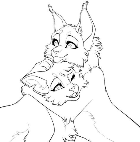 Warrior Cat Base Drawing Couple, Warrior Cat Sketch Base, Warrior Cats Outline, Warrior Cats Oc Base Family, Warrior Cat Couple Base, Therian Coloring Pages, Warrior Cat Template, Warrior Cats Oc Template, F2u Warrior Cat Base Transparent