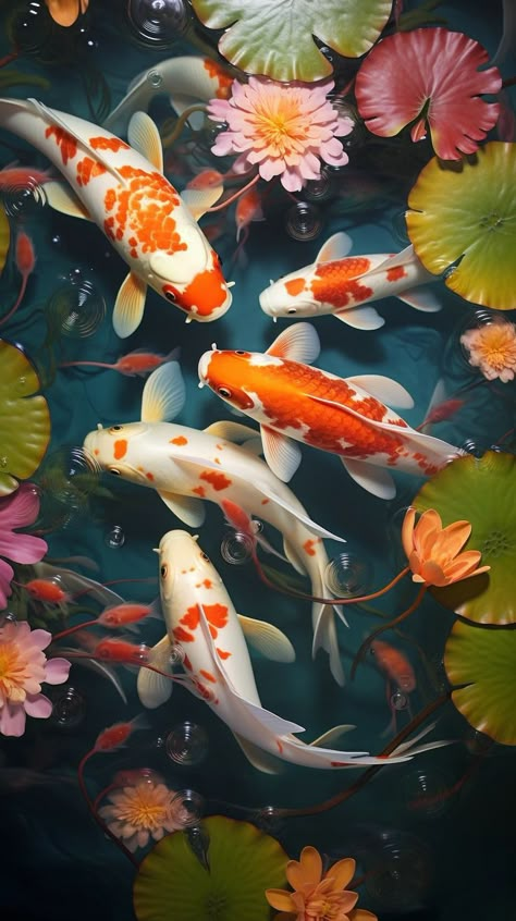 Water Animals Aesthetic, Pond Drawing, Koi Painting, Koi Fish Drawing, Animals Aesthetic, Pond Painting, Koi Art, Background 4k, Koi Fish Pond