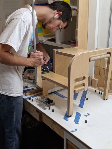 A lot of care and attention to detail goes into assembling a Step 180. We also make sure to use FSC certified wood in order to protect the forests that our wood is sourced from. Cabinet Step Stool, Wall Desks, Tiny House Hacks, Kitchen Step Stool, Kitchen Innovation, Crate Ideas, Folding Step Stool, Funky Painted Furniture Diy, Milk Crate