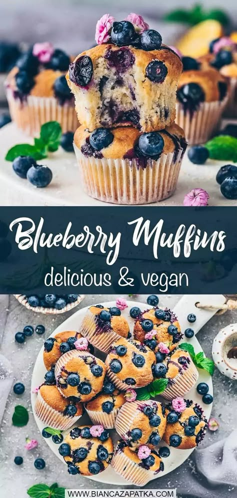 The best fool-proof vegan muffin recipe for moist blueberry muffins with dairy-free yogurt that are quick and easy to make and so delicious! #muffins #blueberry #blueberries #fruits #muffin #cake #easyrecipes #veganrecipes #recipes #food #vegan #baking | biancazapatka.com Blueberry Vegan Muffins, Recipe Using Plain Yogurt, Vegan Muffin Recipe, Baking Recipes Muffins, Vegan Blueberry Muffin Recipe, Blueberry Cupcakes Recipe, Vegan Gluten Free Muffins, Moist Blueberry Muffins, Blueberry Yogurt Cake