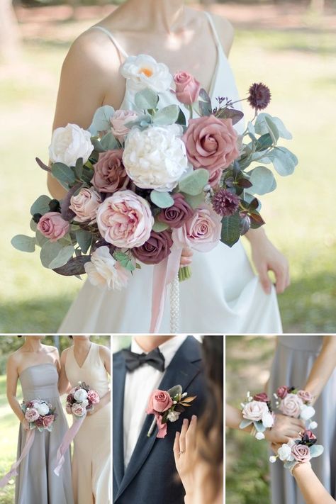 Mauve Theme Wedding, Sage And Mauve Wedding, Dusty Rose Wedding Centerpieces, Dusty Rose Bridal Party, Mauve Wedding Decorations, Dusty Rose Mauve Wedding, Dusty Rose And Mauve Wedding, Dusty Pink Wedding Theme, Mauve Wedding Decor