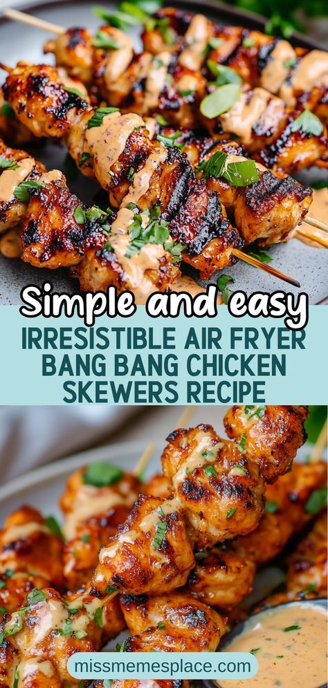 Dive into the world of flavor with these Air Fryer Bang Bang Chicken Skewers! This easy recipe transforms simple chicken breasts into tender, juicy skewers with a spicy, creamy sauce that packs a punch. Perfect for dinner, game nights, or as a crowd-pleasing appetizer, these crispy chicken skewers are not only delicious but also healthier than traditional fried options. Serve them with colorful sides like coconut rice or fresh salads for a complete meal that will impress your family and friends! Easy Chicken Appetizers, Appetizer Recipes Chicken, Bang Bang Chicken Skewers, Air Fryer Chicken Breast, Bang Bang Chicken, Chicken Skewer Recipe, Cooking Projects, Chicken Appetizers, Easy Chicken Breast