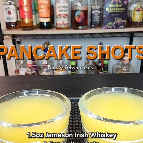 Boozy Adventures on Instagram: "PANCAKE SHOTS  1.5oz Jameson Irish Whiskey  0.5oz Buttershots  1.5oz Orange Juice  Makes 2 shots   #tastetest #drinks #drinkrecipes #mancave #husbandapproved #cocktails #homebar #bartender #wifebartender #mixeddrinks #shots #drinkathome #Jameson #Whiskey #breakfastshot #brunchideas" Pancake Shot, Tasty Shots, Breakfast Shot, Jameson Whiskey, Jameson Irish Whiskey, Irish Whiskey, Taste Testing, Orange Juice, Mixed Drinks