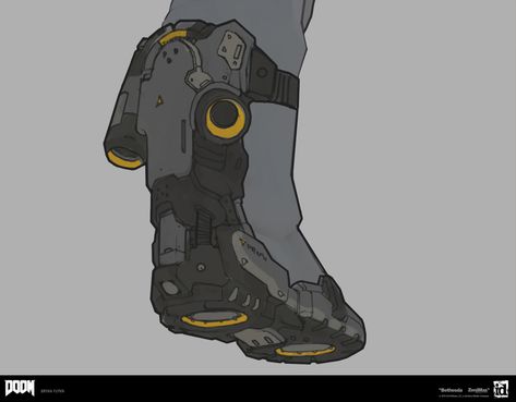 ArtStation - Doom 2016 Jump Boots Pickup, Bryan Flynn Shoes Concept Art, Sci Fi Boots, Boots Drawing, Jump Boots, Doom 2016, Sci Fi Tech, Futuristic Armour, Sci-fi Armor, Mech Suit