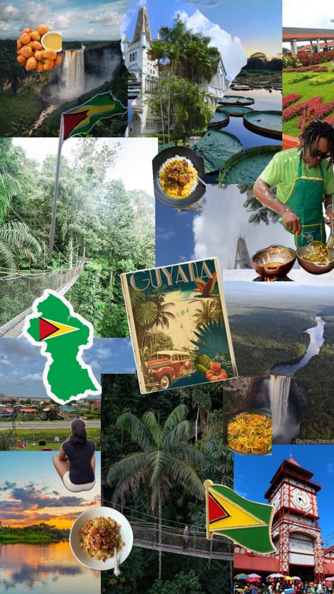 #collage #aesthetic #country #travel #Guyana #GuyaneseFood #viralpost #waterfalls #ChickenCurry Guyana Aesthetic, Caribbean Outfits, Aesthetic Country, Dream Vision Board, Wallpaper Collage, Dream Travel Destinations, Art Wallpaper Iphone, Travel List, Vacation Places