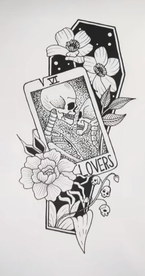 Lace Thigh Tattoos, Coffin Tattoo, Cute Halloween Tattoos, Halloween Flash, Tarot Card Tattoo, Tarot Tattoo, The Lovers Tarot Card, Witch Coloring Pages, Skeleton Drawings