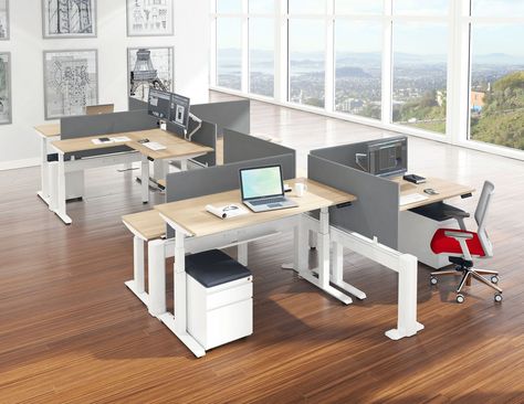 Sit Stand Computer Desks Hall Tree Storage Bench, Sit Stand Workstation, Modular Office Furniture, Modular Office, Stand Desk, Office Workstations, Sit To Stand, Office Layout, Sit Stand Desk