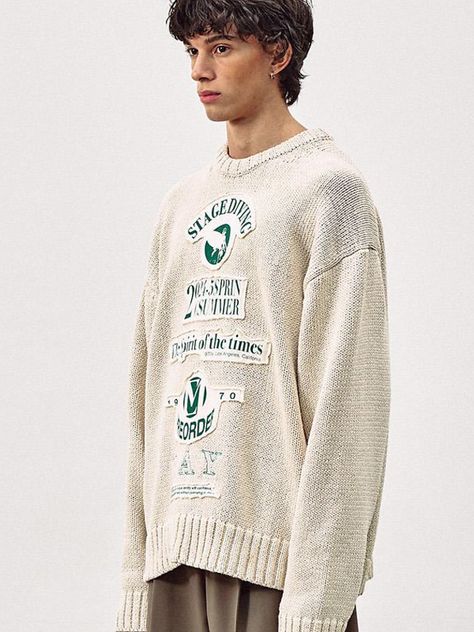 Designer fashion, Seoul-fully created | W Concept Applique Sweater, Handmade Applique, Print And Embroidery, Stylish Artwork, Winter Knitwear, Ader Error, Embroidery Sweater, Graphic Sweaters, Stylish Sweaters