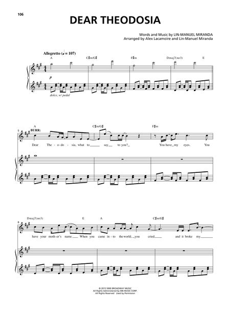 Hamilton Sheet Music, Dear Theodosia, Piano Songs Sheet Music, Flute Sheet Music, Guitar Chords And Lyrics, Song Sheet, Piano Music Notes, Lyrics And Chords, Solo Music