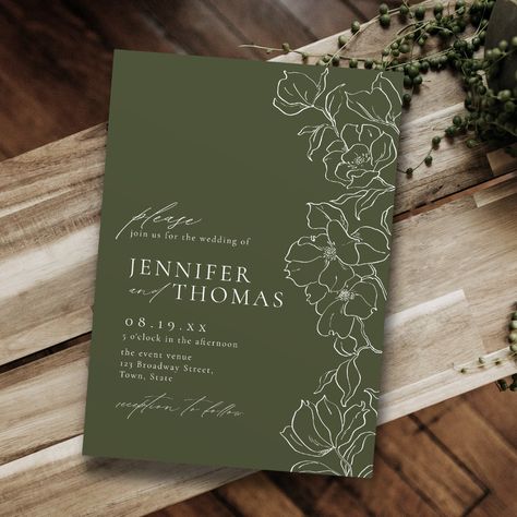 Simple Wedding Invitations Elegant, Simple Boho Wedding, Wedding Invitations Cheap, Wedding Minimal, Dark Green Wedding, Modern Rustic Wedding, Forest Fall, Dark Sage Green, Country Garden Wedding