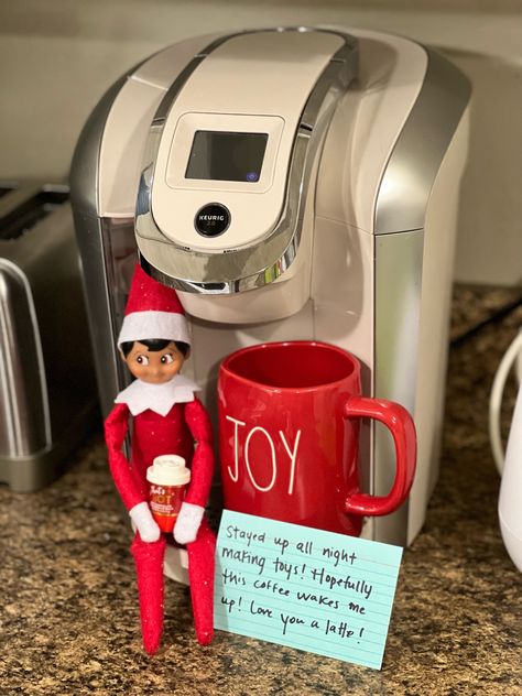 elf on the shelf drinking coffee, elf on the shelf, christmas tradition, holiday fun, elf ideas, christmas elf, elf on the shelf ideas, elf shenanigans, christmas magic, holiday tradition Elf On The Shelf Coffee Shop Ideas, Elf On The Shelf Hot Cocoa Ideas, Elf On The Shelf Quick And Easy, Elf On The Shelf Coffee Ideas, Elf On The Shelf Coffee, Fun Elf Ideas, Elf Hot Chocolate, Elf Shenanigans, Elf On The Shelf Idea