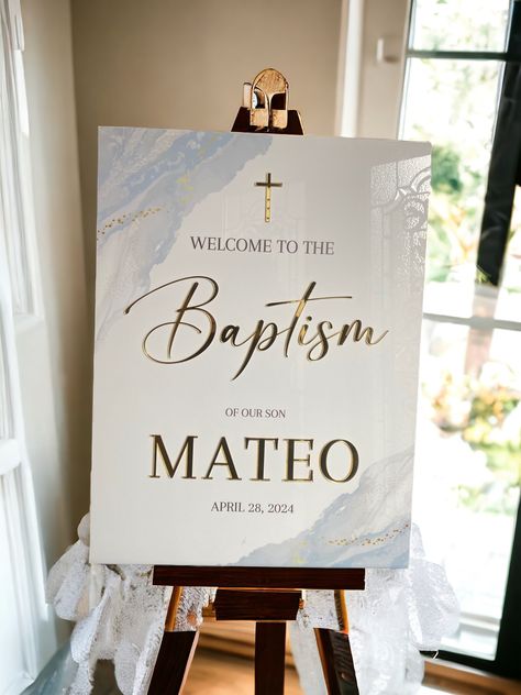 Baptism Welcome Sign, Acrylic Signage, Acrylic Signs, First Holy Communion, Acrylic Sign, Holy Communion, Material Design, Wedding Signs, Welcome Sign