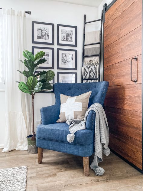 Kirkland Home Decor, Blue Accent Chairs, Spring Living Room, Tufted Accent Chair, Statement Furniture, Bedroom Corner, Simple Wall Decor, Corner Decor, Corner Chair