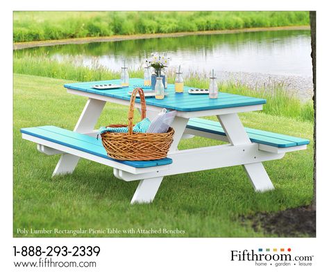 Material: Poly Lumber Hardware: Stainless Steel Overall: 72"L x 58"W x 29 Tabletop: 72"L x 27"W x 29"H Bench: 72"L x 11"W x 16"H Weight: 208 lbs. Included: Umbrella Hole w/Plug, Aluminum Table Frame Features: Guaranteed not to crack, chip, peel, rot, rust or become infested by bugs or termites. Maintenance Free. Great for Residential or Commercial Use. Variety of Colors to Choose From. Made in the U.S.A. Order it now! Meja Outdoor, Painted Picnic Tables, Picnic Table Makeover, Used Outdoor Furniture, Wooden Picnic Tables, Painting Wooden Furniture, Garden Picnic, Picnic Bench, Best Outdoor Furniture