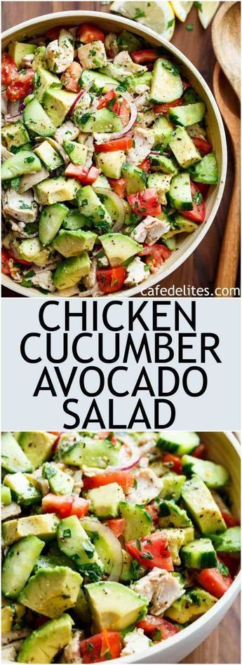 Chicken cucumber avocado salad Salad Cobb, Chicken Cucumber, Cucumber Avocado Salad, Avocado Dessert, Salads Recipes, Resep Salad, Fast 5, Cucumber Avocado, Keto Lunch Ideas