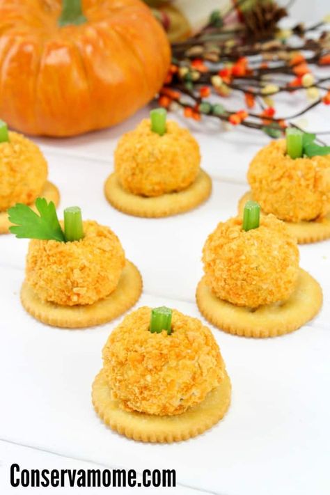 Pumpkin Cheese Balls, Halloween Party Appetizers Easy, Pumpkin Cheese Ball Recipe, Pumpkin Cheese Ball, Fall Finger Foods, Fall Recipes Appetizers, Fall Appetizers Easy, Cheese Ball Bites, Halloween Appetizers Easy