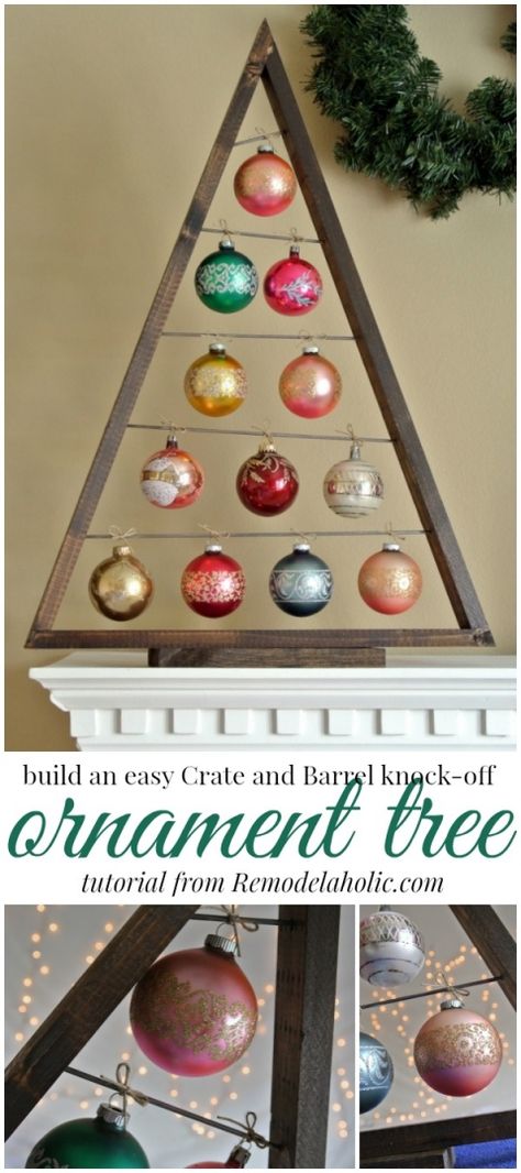 Build an easy ornament display tree @Remodelaholic #christmas #holidaydecor Diy Ornament Display, Upcycling Pallets, Ornament Display Tree, European Interiors, Ornament Tree Display, Display Tree, Diy Ornament, Diy Christmas Tree Ornaments, Alternative Christmas