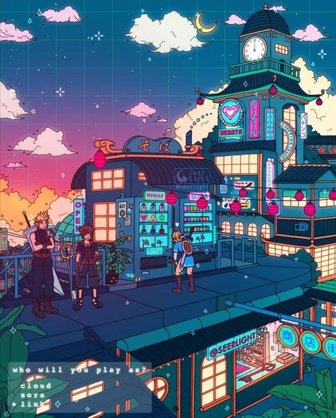 Vaporwave Wallpaper, Pastel Poster, Vaporwave Art, Anime City, Fantasy Worlds, Isometric Art, Wallpaper Collage, Cyberpunk City, Japon Illustration