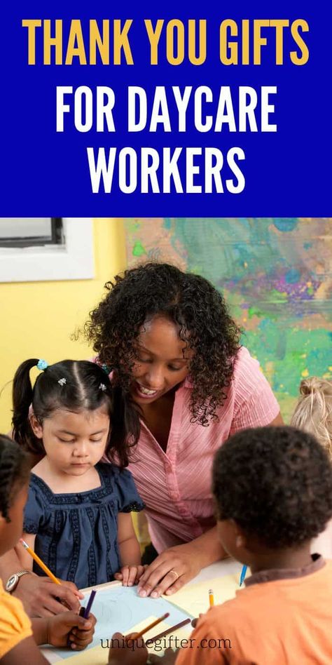 Thank you Gift Ideas for Daycare Workers | Ways to Thank a Daycare Teacher | Daycare Gifts | Preschool Teacher Gifts | Childcare Worker Day #daycare #thankyougift #childcareworkers Daycare Gifts Goodbye, Daycare Provider Gifts, Daycare Gifts, Preschool Teacher Gifts, Preschool Rooms, Superhero Gifts, Daycare Providers, Stocking Stuffer Ideas, Daycare Teacher