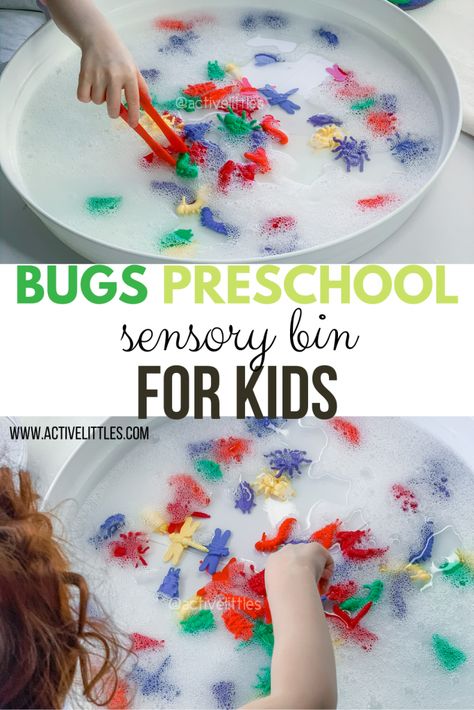 Bugs Preschool Sensory Bin  - Active Littles Sensory Bug Activities For Preschoolers, Insects Sensory Bin, Sensory Bin Ideas Kindergarten, Bugs Theme For Toddlers, Bug Themed Activities For Toddlers, Bug Sensory Bin Preschool, Insect Sensory Bin Preschool, Insect Math Preschool, Bug Themed Sensory Activities