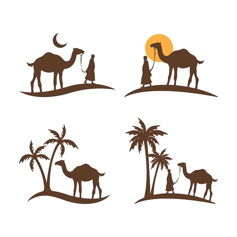 Camel with people islamic element logo o... | Premium Vector #Freepik #vector #camel-logo #camel-desert #camel #camel-silhouette Camel Drawing Easy, Desert Graphic Design, Desert Elements, Camel Drawing, Desert Vector, Camel Tattoo, Camel Illustration, Camel Silhouette, Desert Logo