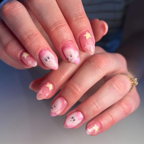 Kirby nails for Jessica’s Japan trip⭐️🩷💫🌟💖 Inspo @dewie.u Uwu Nails, Kirby Nails, Japan Nails, Gel Manicure Designs, Japan Nail, Simple Gel Nails, Blush Nails, Japan Trip, Kawaii Nails