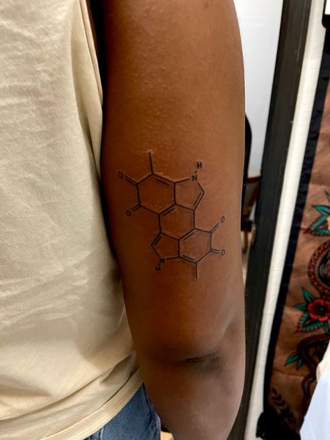 Melanin Molecule Tattoo, Melanin Chemical Structure Tattoo, Melanin Tattoo Ideas, Molecular Tattoo, Melanin Tattoo, Chemical Structure Tattoo, Chemical Tattoo, Ankle Band Tattoo, Chemistry Tattoo