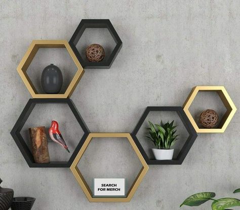 home decorating ideas living room Hexagon Wall Shelf, Shelves Furniture, Hexagon Shelf, Furniture Accents, Wall Shelves Bedroom, Wood Hexagon, Honeycomb Shelves, Corner Wall Shelves, Modern Wall Shelf