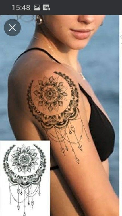 Mandala Shoulder Tattoo, Feminine Shoulders, Lace Sleeve Tattoos, Mandala Tattoos For Women, Quarter Sleeve Tattoos, Mandala Tattoos, Hip Thigh Tattoos, Cursive Tattoos, Boho Tattoos