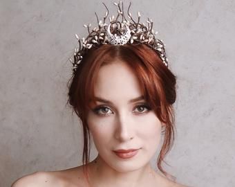 Celestial Headband, Branch Crown, Moon Tiara, Moon Crown, Medieval Crown, Fantasy Crown, Bride Head, Gothic Crown, Wedding Halo