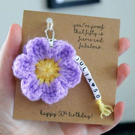 Birthday Crochet, 60 Birthday, Birthday Souvenir, Crocheted Flower, Crochet Wedding, Happy 50th Birthday, 60th Birthday Gifts, Birth Year, Backing Card