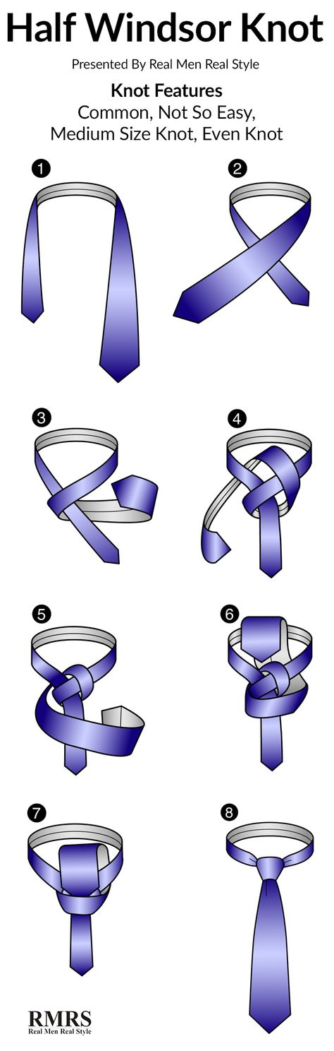 How To Tie A Half Windsor Knot Infographic Half Windsor Knot, How To Tie A Necktie, Tie A Tie Easy, Cool Tie Knots, Tie Knots Men, Simpul Dasi, Half Windsor, Tie A Necktie, Windsor Knot