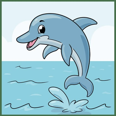 Drawing Ideas Easy Animals Step By Step, Drawing Of Dolphin, Dolphin Drawing Easy, Cute Dolphin Drawing, Dolphin Doodle, Dolphin Pictures, Fish Drawing For Kids, Draw A Dolphin, Superhero Illustration