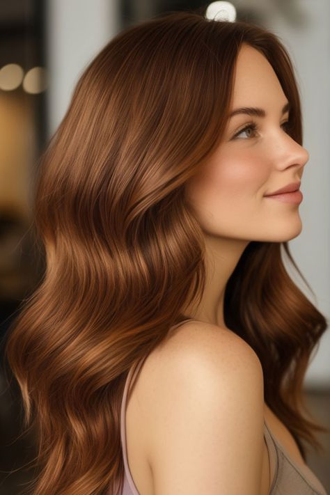 Maple Auburn Hair Colour, autumn hair color Maple Hair Color, Thick Auburn Hair, Auburn Hair Gloss, Soft Auburn Hair Color, Celebrities Auburn Hair, Light Intense Auburn Hair, Auburn With Dimension, Toffee Hair Color, Butterscotch Hair Color