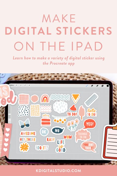 How to Make Digital Stickers on the iPad | My Process for Creating in Procreate + FREE Stickers! printableplanners #digitalstickers #goodnotesplannerfree #homeschoolplannerprintable. How To Make Digital Stickers To Sell, Ipad Digital Stickers, Diy Procreate Stickers, How To Get Better At Drawing On Procreate, Diy Digital Planner Stickers, Logos On Procreate, Ipad Planner Stickers Free, Making Digital Stickers, Free Sticker Design