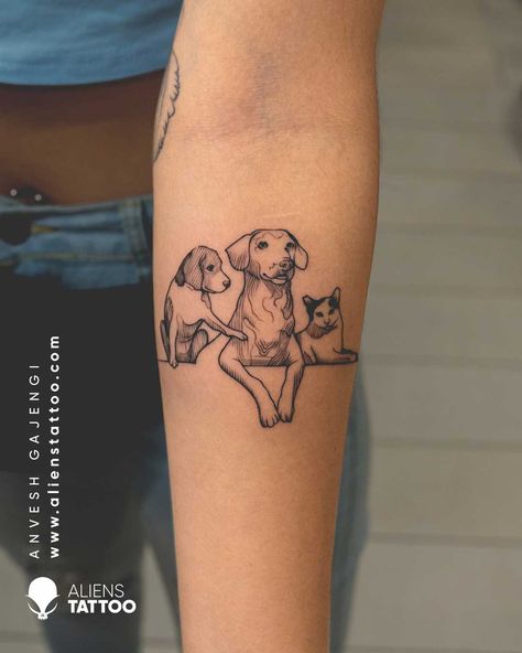 Dog And Cat Tattoo Together, 04 Tattoo, Chest Tattoo Birds, Pet Portrait Tattoo, Aliens Tattoo, Camping Tattoo, Pug Tattoo, Dog Memorial Tattoos, Animals Tattoo