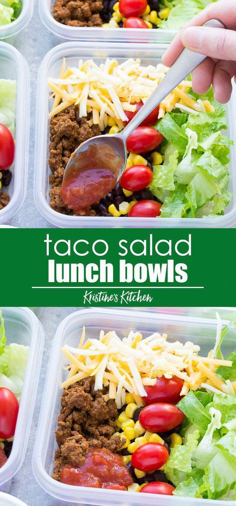 Meal Prep Taco Salad, Taco Salad Lunch, Diet Salads, Taco Beef, Lunchbox Food, Lunch Bowls, Clean Meal Prep, Black Beans Corn, Salad Lunch