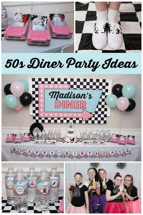 Diner Birthday Party Ideas, Diner Birthday Party, 50s Birthday Party, 1950s Party Ideas, Birthday Diner, 50s Theme Party, 50s Party Decorations, Grease Themed Parties, 50s Birthday