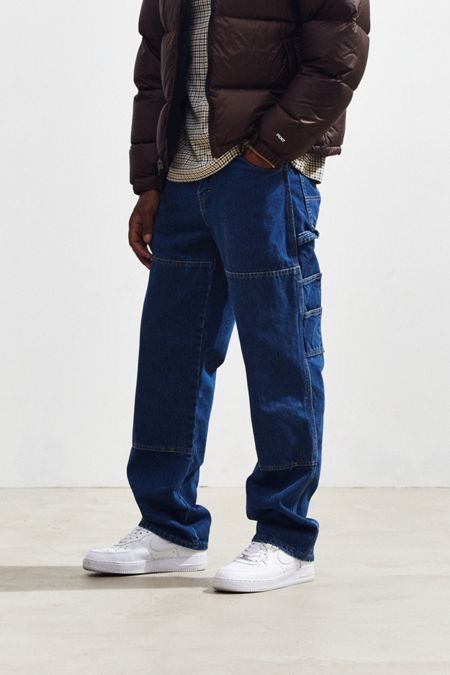 Knee Pants Outfit, Dickies Outfits Men, Carpenter Pants Outfit, Dark Blue Jeans Outfit, Blue Jeans Outfit Men, Dickies Outfit, Dickies Double Knee, Dickie Jeans, Jeans Outfit Men