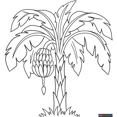 Banana Tree Coloring Page - Free & Printable Coloring Sheet Tree Drawing For Kids, Printable Tree, Forest Coloring Pages, Vegetable Coloring Pages, Easy Drawing Guides, Tree Coloring, Leaf Coloring Page, Plant Doodle, Free Printable Coloring Sheets