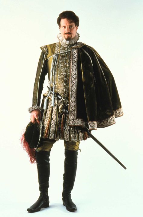 Colin Firth in Shakespeare in Love Shakespeare In Love Costumes, Shakespearean Costumes, Shakespeare Costumes, Pirate Pants, Elizabethan Costume, Sandy Powell, Black Pirate, Pirate Shirt, Shakespeare In Love