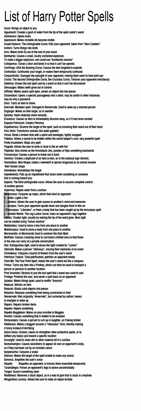 List of Harry Potter Spells - why didn't they use finite incantatem more often to "stop any spell"? Harry Potter Spells And Meanings, If You Like Harry Potter Read This, Harry Potter Spells And What They Do, Harry Potter Spells And Wand Movements, Harry Potter Spells List Printable, Harry Porter, Citate Harry Potter, Glume Harry Potter, 9gag Funny