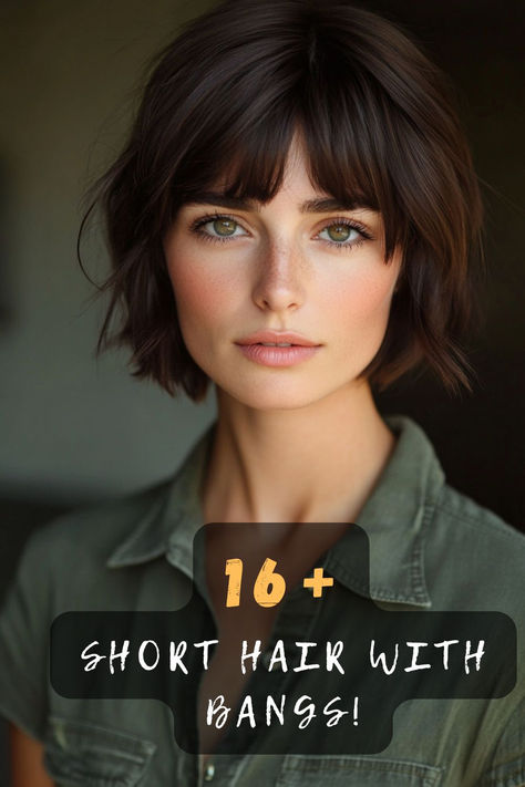 Revamp your style with trendy short hair and bangs. Click to see how this combo can redefine your look! ✂️👩 #ShortHair #HairWithBangs #TrendyLooks #StyleBoost #HairMakeover Short Styles With Bangs, Bob With Wispy Bangs Round Face, Classic Bob With Bangs, Short Hairstyle With Bangs Women, How To Style Short Bangs, Short Bangs Hairstyle, Short Black Hair With Bangs, Short Hair With Fringe, Choppy Bob With Fringe