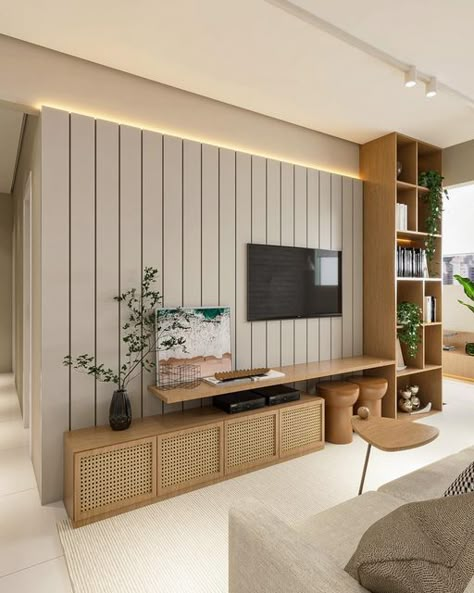 Earthy Living Room, Built In Shelves Living Room, Tv Ideas, Floating Tv, Living Room Tv Unit, Open Concept Living Room, Tv Wall Unit, Living Modern, Open Living Room