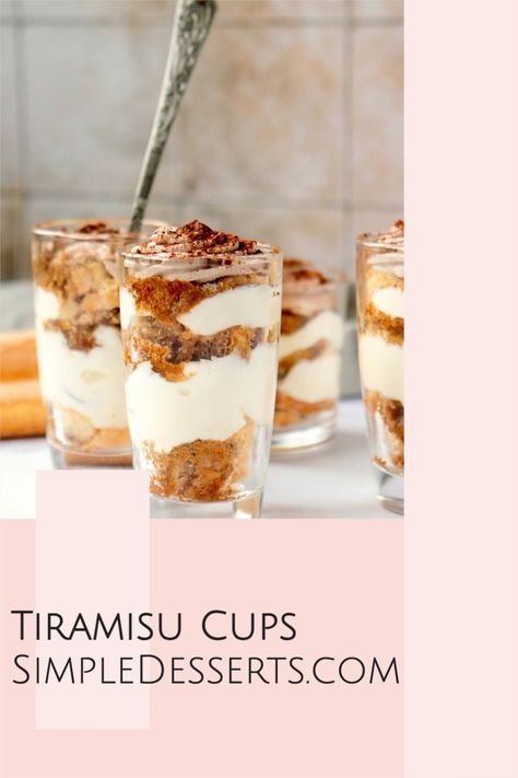 Turn your classic tiramisu into these easy Tiramisu Cups! They're a spin on the classic Italian tiramisu, made with coffee-soaked ladyfingers and layered with rich mascarpone cream. If you love tiramisu without all the work, these mini tiramisu cups are a great idea. Tiramisu Individual Mini Desserts, Tiramisu Cups Individual, Cream Cheese Tiramisu, Mini Tiramisu Cups, Deconstructed Tiramisu, Recipe Tiramisu, Mini Tiramisu, Best Tiramisu Recipe, Tiramisu Cups