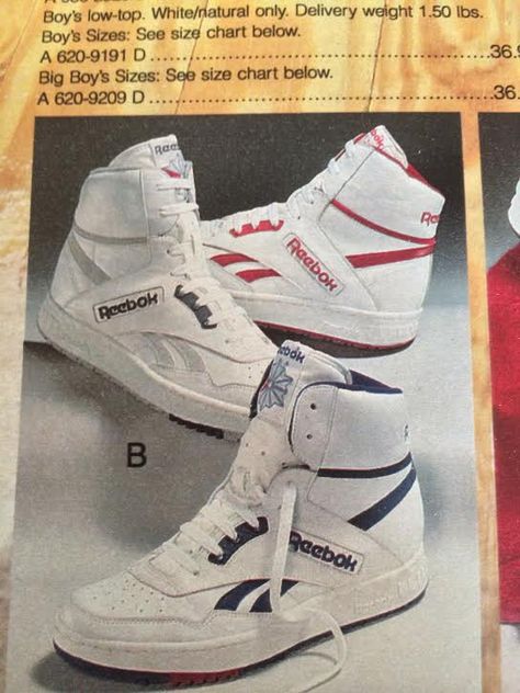 Reebok BB4600 High-top  from 1988. I had the 2 pairs of the red and white. Best ever trainers I ever had Reebok Retro, 80s Fashion Men, Nike Boots, Reebok Sneakers, Vintage Sneakers, Retro Shoes, Reebok Shoes, Reebok Classic, Retro Sneakers